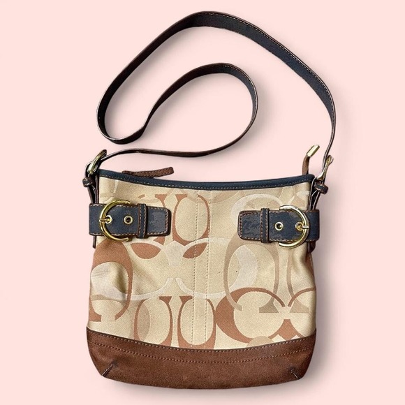 Vintage Coach brown and tan leather suede shoulder bag - Picture 1 of 8